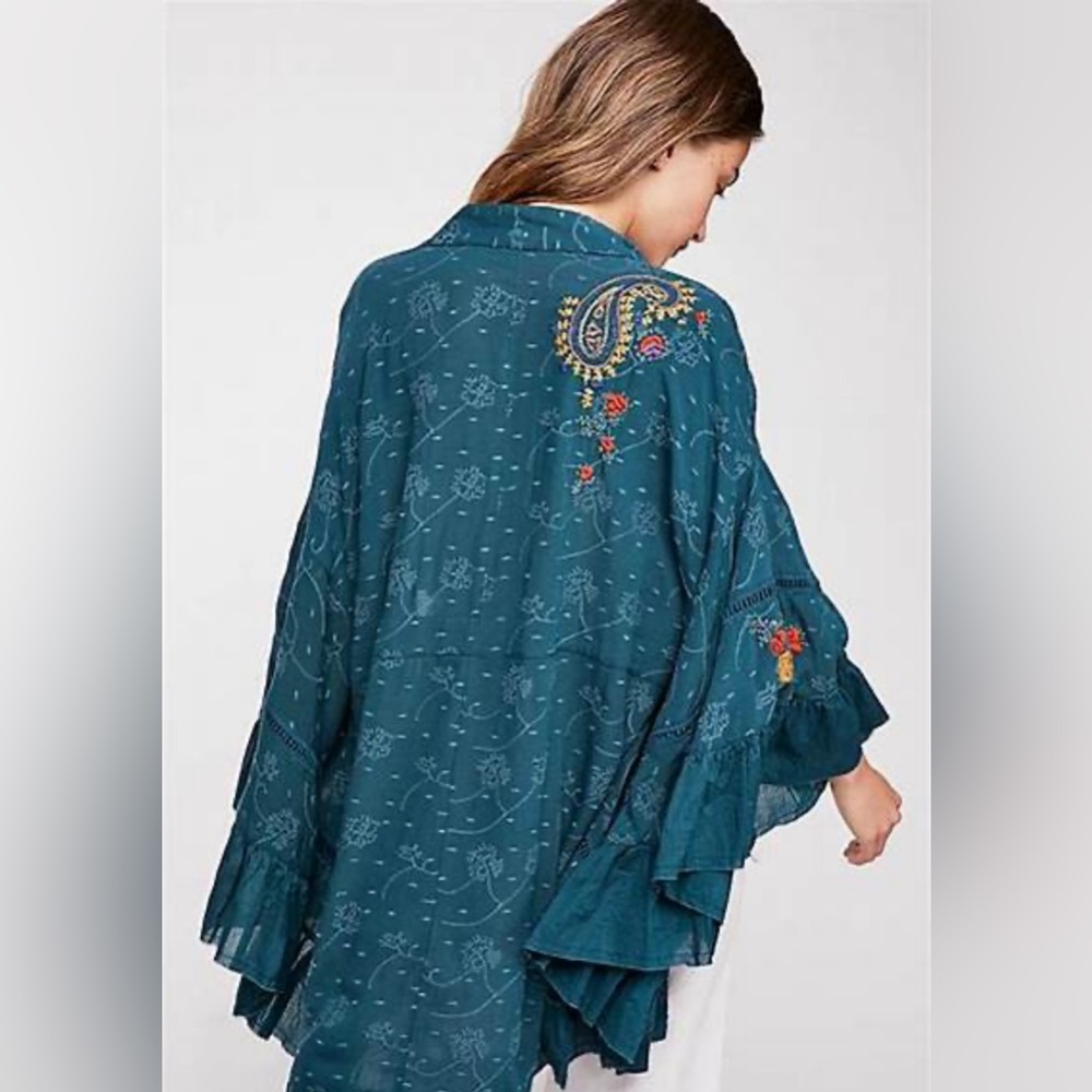 Free People Women’s Dottie West Embroidered Ruffled Kimono - Picture 4 of 14